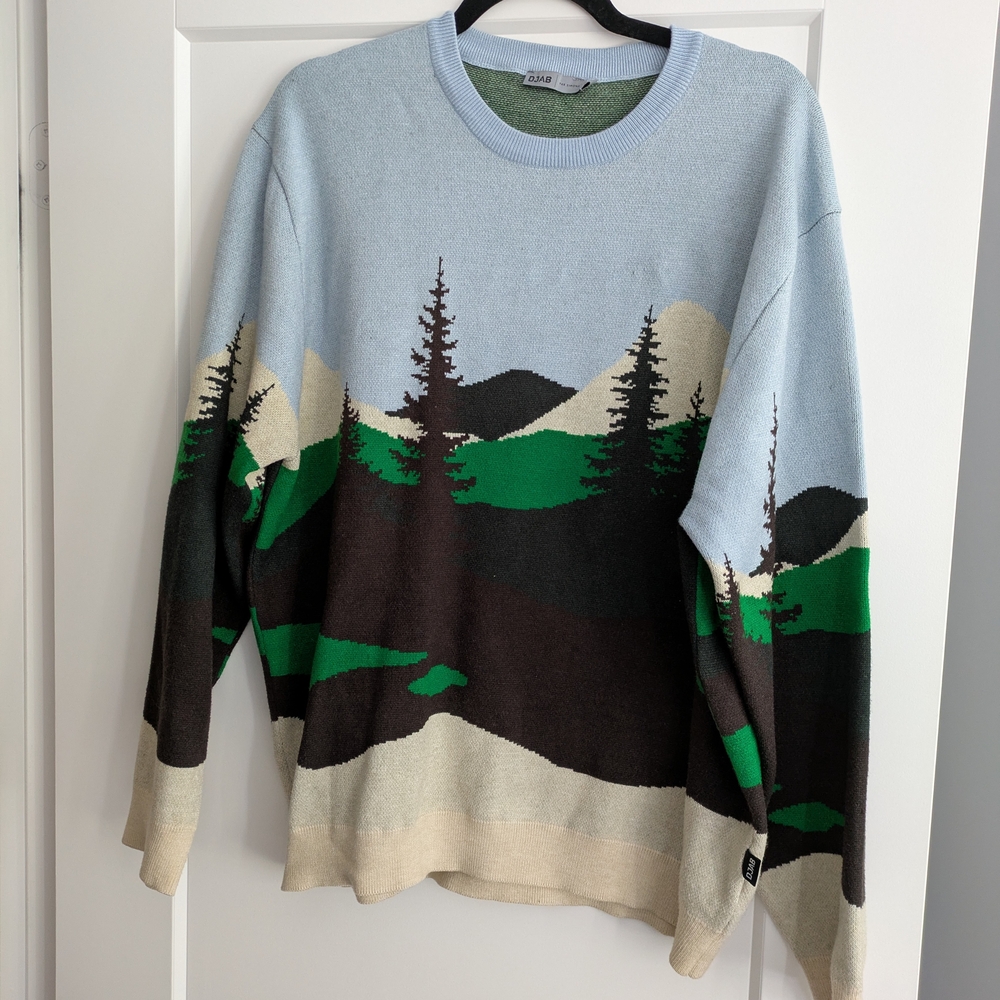 Simons Blue and Green Crewneck Sweater